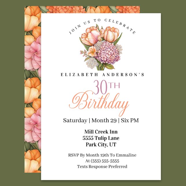 Pretty Pink and Orange Tulip 30th Birthday Invitation (Creator Uploaded)