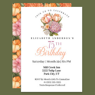 Pretty Pink and Orange Tulip 75th Birthday Invitation