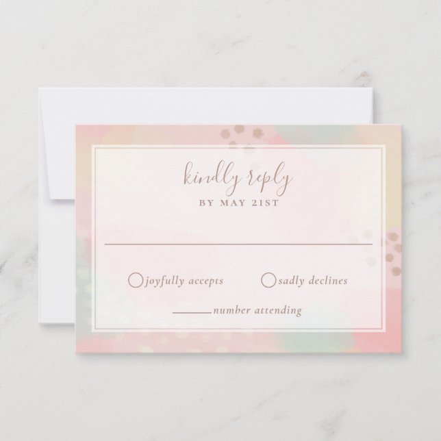 Pretty Pink and Peach Pastel Modern Art Wedding RSVP Card (Front)