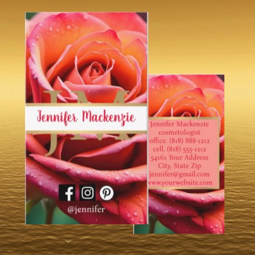 Pretty Pink and Peach Rose AI Generated  Business Card