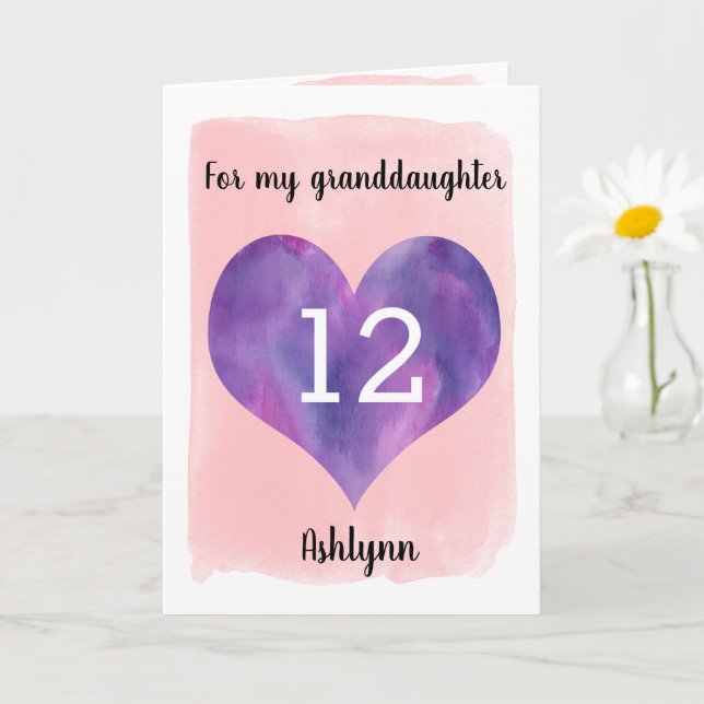 Pretty Pink and Purple 12th Birthday Granddaughter Card (Small Plant)