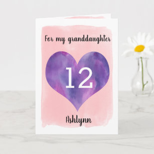 Pretty Pink and Purple 12th Birthday Granddaughter Card