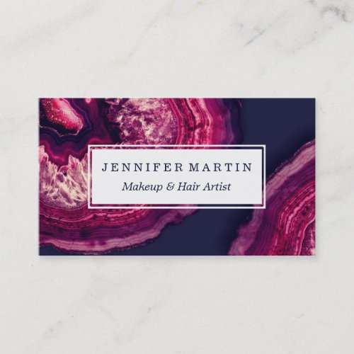 Pretty Pink and Purple Agate Geode Stone on Blue Business Card