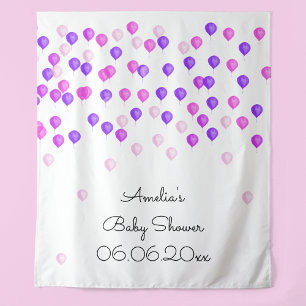 Pretty Pink And Purple Balloon Baby Shower Tapestry