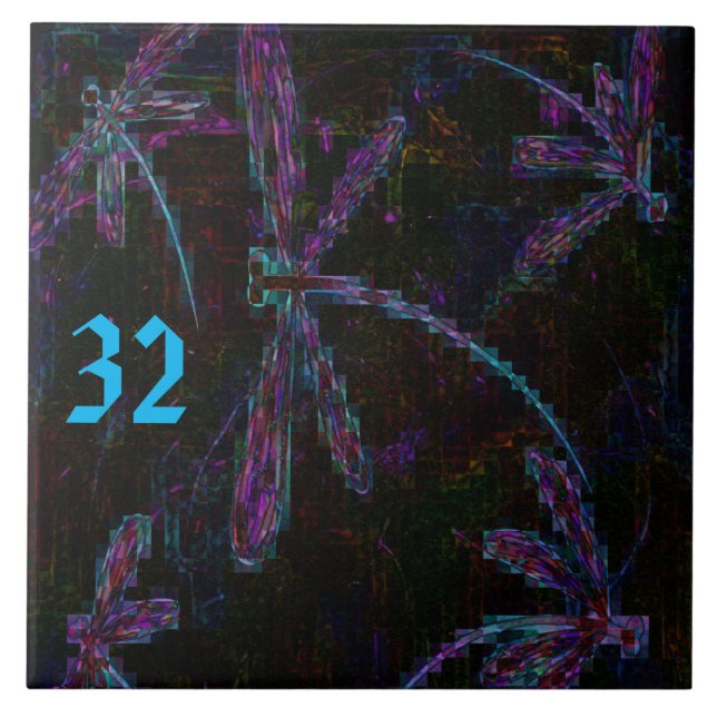 Pretty Pink and Purple Dragonflies Ceramic Tile (Front)