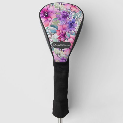 Pretty Pink and Purple Floral Personalized   Golf Head Cover