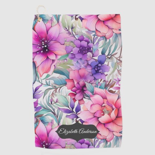 Pretty Pink and Purple Floral Personalized   Golf Towel