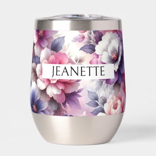 Pretty Pink and Purple Floral Personalized Thermal Wine Tumbler