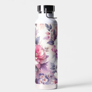 Pretty Pink and Purple Floral Shabby Chic Water Bottle