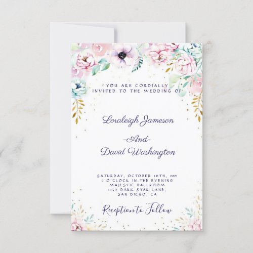 Pretty Pink and purple floral wedding Invitation