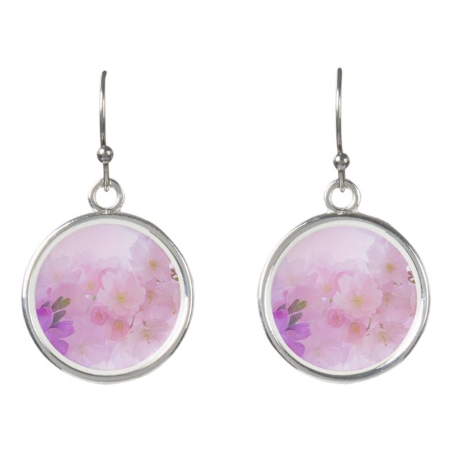 Pretty pink and purple flowers earrings (Front)