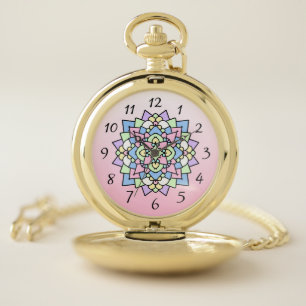 Pretty Pink and Purple Mandala Pocket Watch