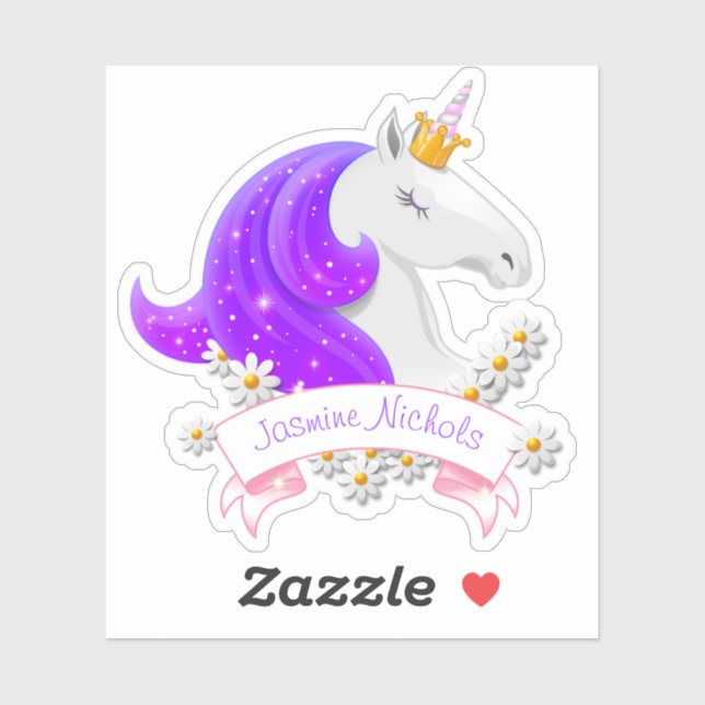 Pretty Pink and Purple Unicorn Princess Sparkles Sticker (Sheet)