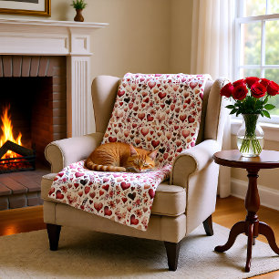 Pretty Pink and Red Hearts Valentine's Day Fleece Blanket