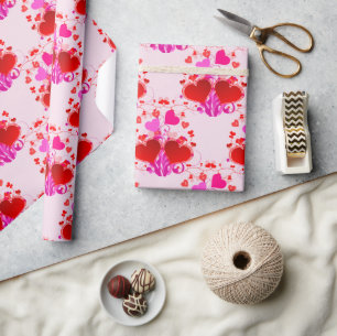 Pretty Pink and Red Hearts Valentine's Day  Wrapping Paper