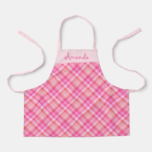 Pretty Pink and Red Plaid Personalized Kids Apron