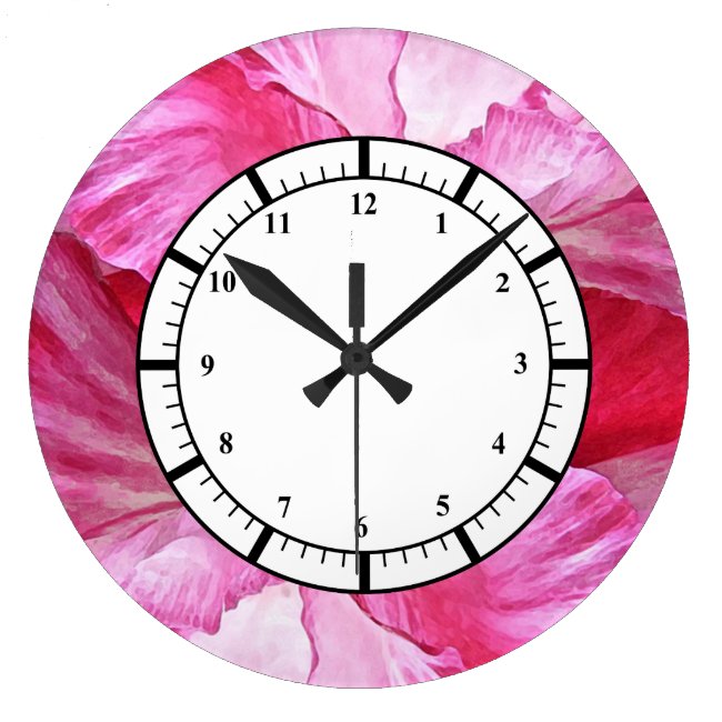Pretty Pink and Red Poppy Flower Floral Clock