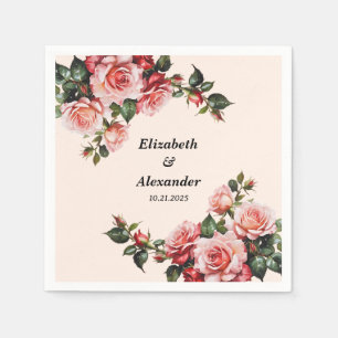 Pretty pink and red roses wedding napkins