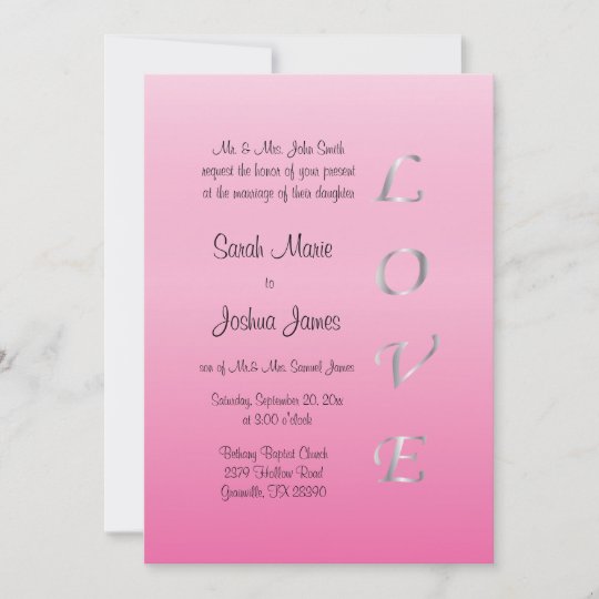 Pretty Pink and Silver Wedding Invitation