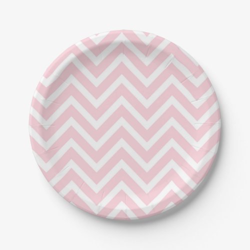 Pretty Pink and White Chevron Pattern Paper Plates