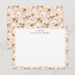 Pretty Pink and White Daisies Border Note Card