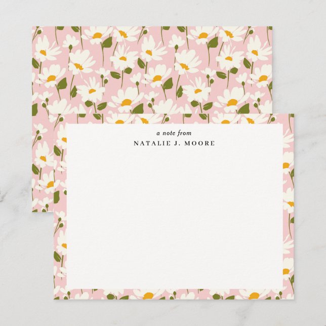 Pretty Pink and White Daisies Border Note Card (Front/Back)