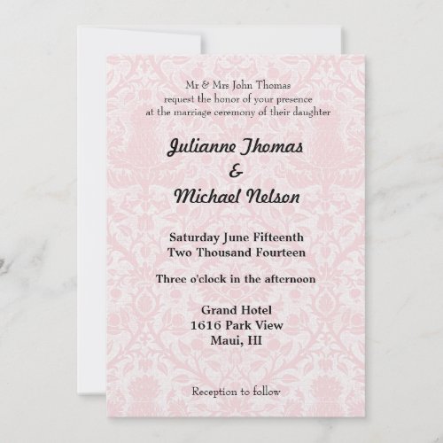 Pretty Pink and White Damask Wedding Invitation