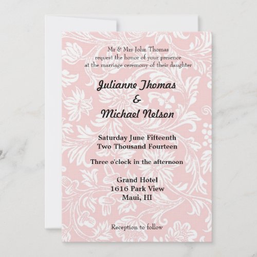 Pretty Pink and White Damask Wedding Invitation