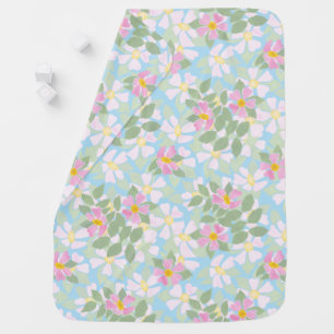 Pretty Pink and White Dog Roses on Sky Blue Stroller Blanket