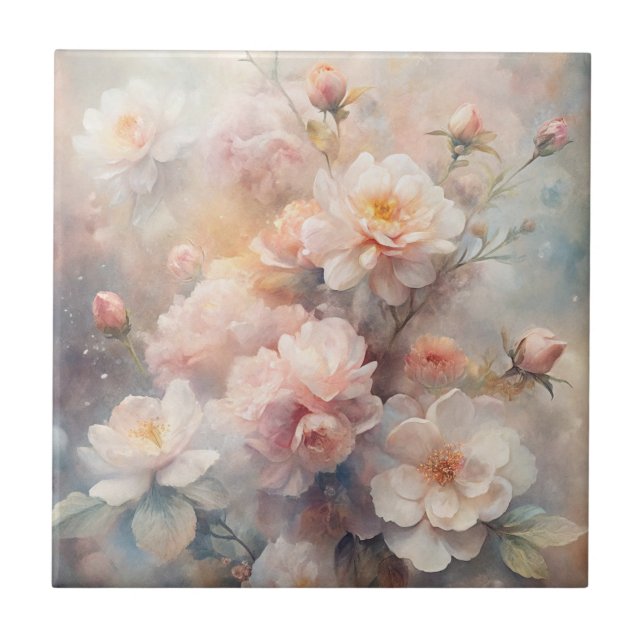 Pretty Pink and White Flowers  Ceramic Tile (Front)