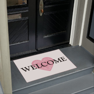 Pretty Pink and White Heart Front Door Doormat