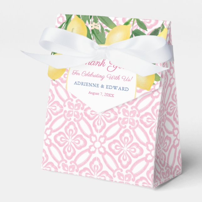 Pretty Pink And White Lemons Girl Baby Shower Favor Boxes (Front Side)