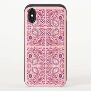 Pretty Pink and White Paisley Pattern Flowers iPhone X Slider Case