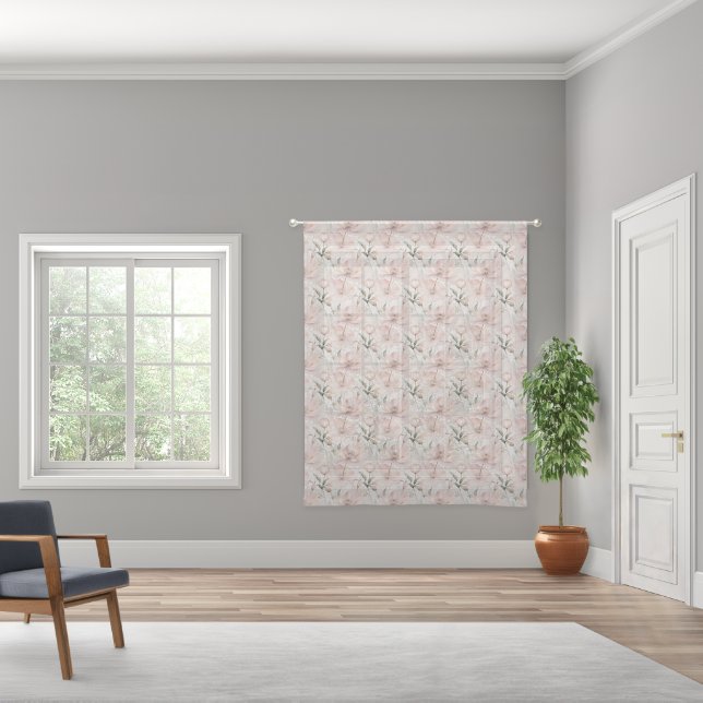 Pretty pink and white peonies in a calm design sheer curtains (Wide)