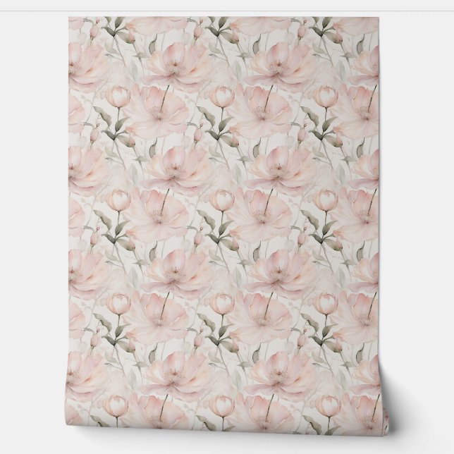 Pretty pink and white peonies in a calm design wallpaper  (Unrolling)