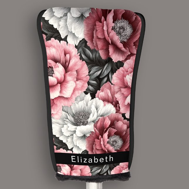 Pretty Pink and White Peony Personalized Golf Head Cover (Creator Uploaded)