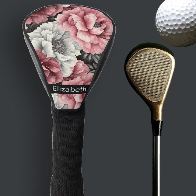 Pretty Pink and White Peony Personalized Golf Head Cover (Creator Uploaded)