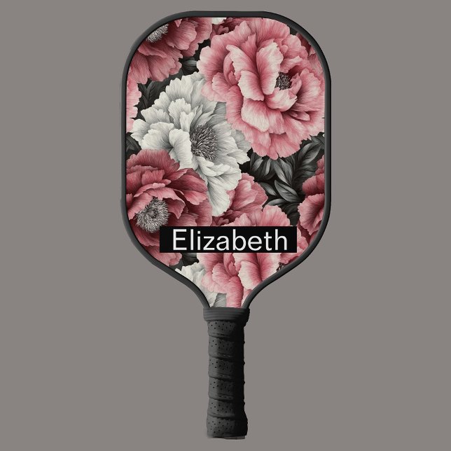 Pretty Pink and White Peony Personalized Pickleball Paddle (Creator Uploaded)