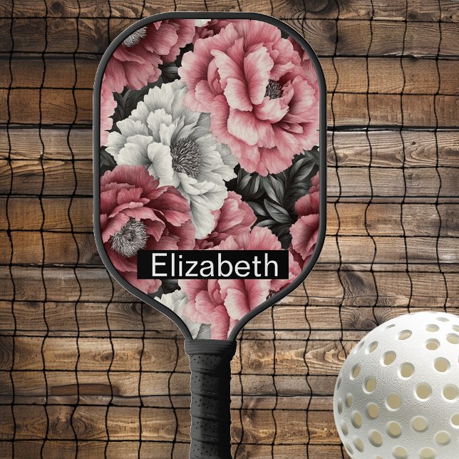 Pretty Pink and White Peony Personalized Pickleball Paddle (Creator Uploaded)
