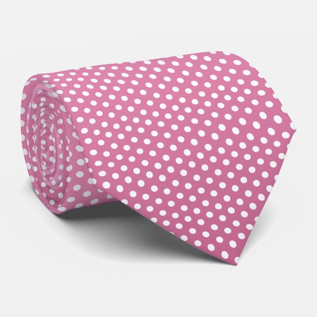 Pretty Pink and White Polka Dots Neck Tie (Rolled)