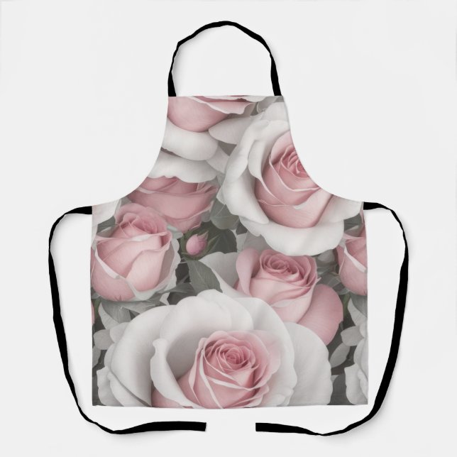 Pretty Pink and White Roses Apron (Front)