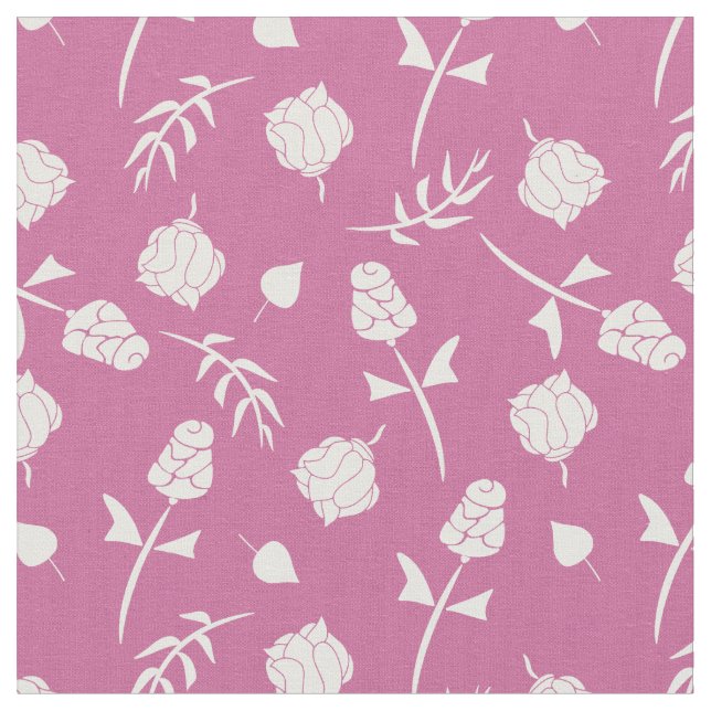 Pretty Pink and White Roses Rosebud Floral Print Fabric (Close Up)