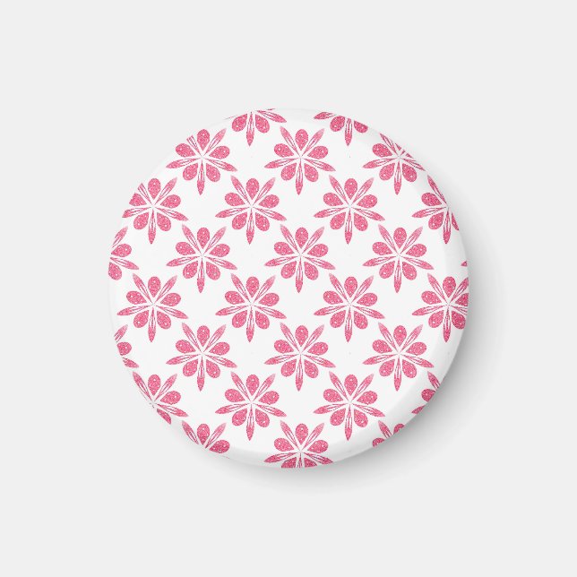 Pretty Pink and White Snowflake Flower Pattern Magnet (Front)
