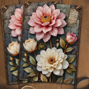 Pretty Pink And White Stained Glass Decoupage Art Tissue Paper