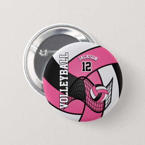 Pretty Pink and White Volleyball Button