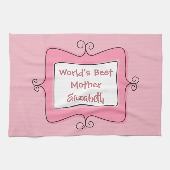 Pretty Pink and White Worlds Best Mother Towel (Horizontal)