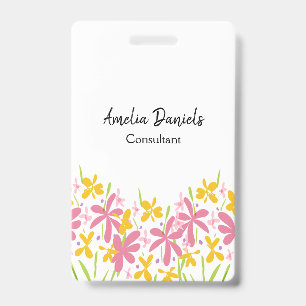 Pretty Pink and Yellow Floral  Badge