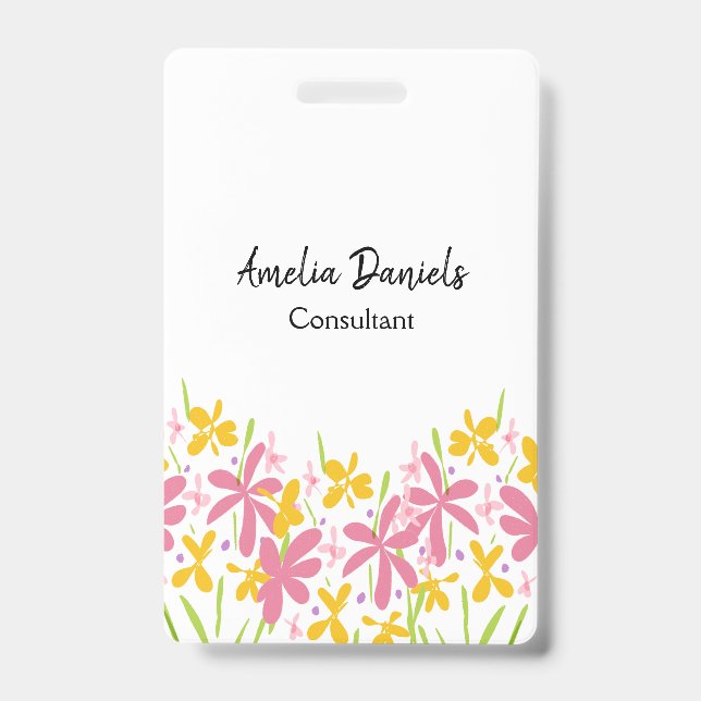Pretty Pink and Yellow Floral  Badge (Front)