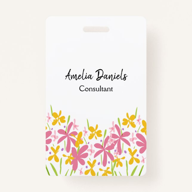 Pretty Pink and Yellow Floral  Badge (Front)
