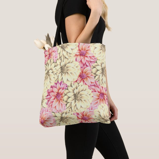 Pretty Pink and Yellow Floral  Tote Bag (Close Up)
